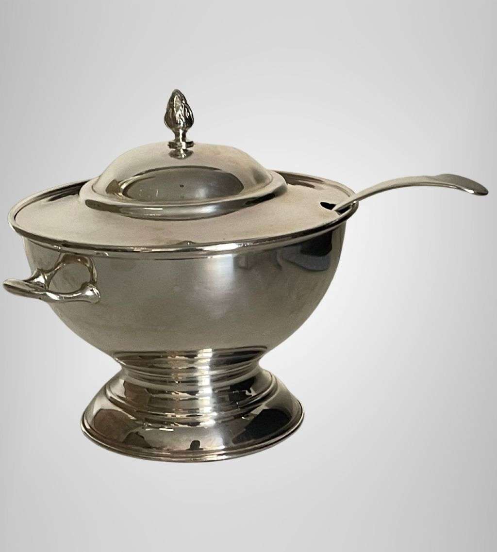 Large 24cm Seranco Silver Plate Soup Tureen & Ladle with Lid - Exquisite