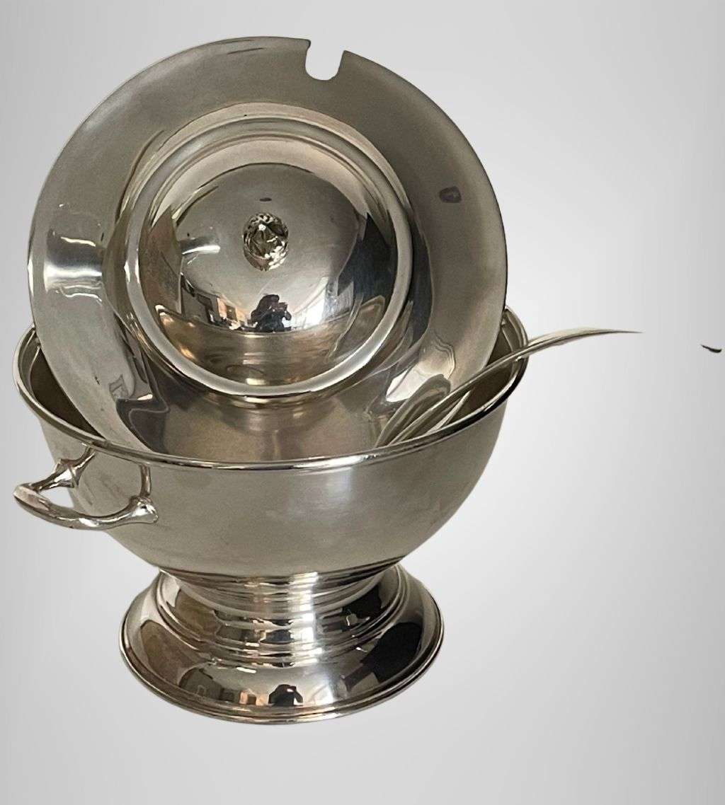 Large 24cm Seranco Silver Plate Soup Tureen & Ladle with Lid - Exquisite