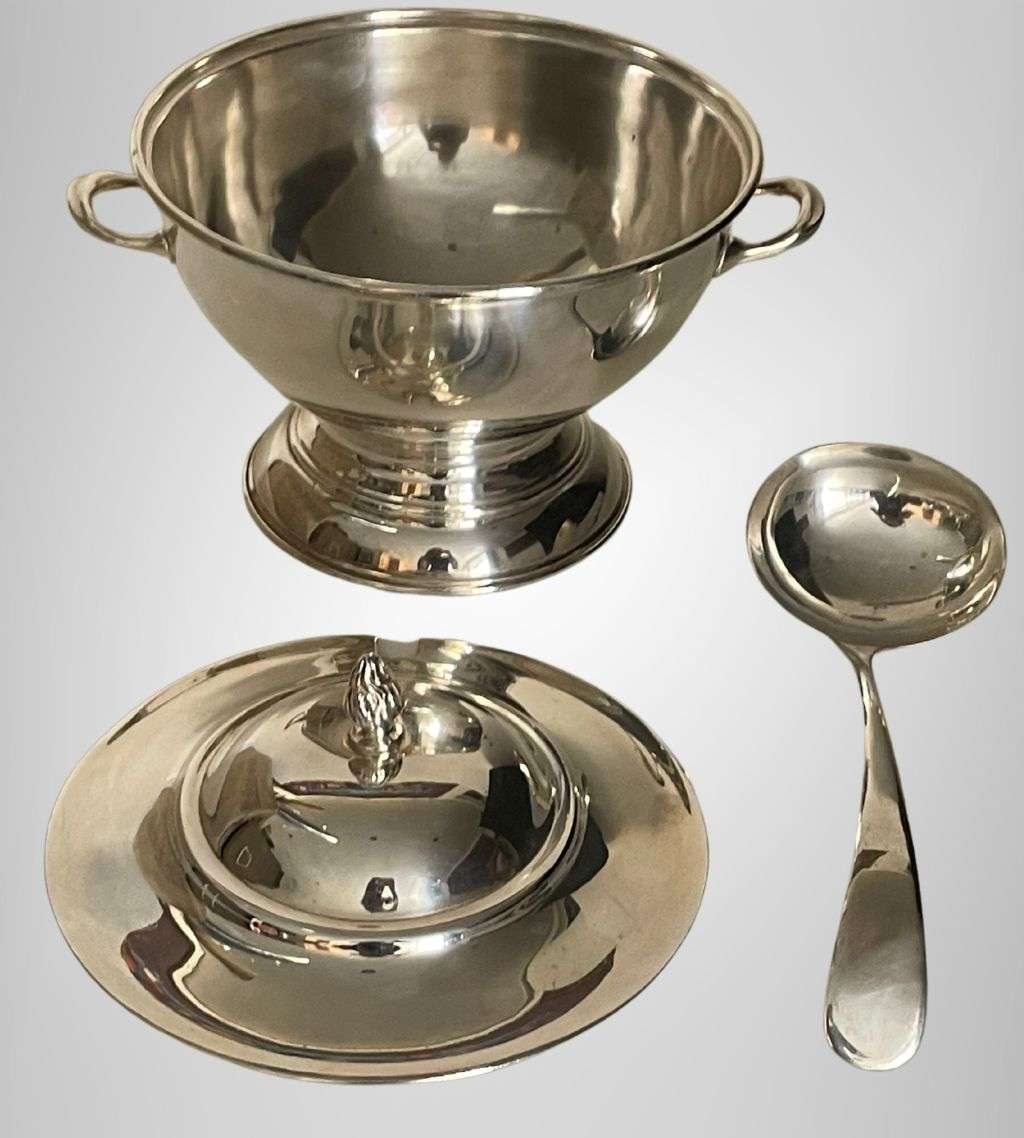 Large 24cm Seranco Silver Plate Soup Tureen & Ladle with Lid - Exquisite