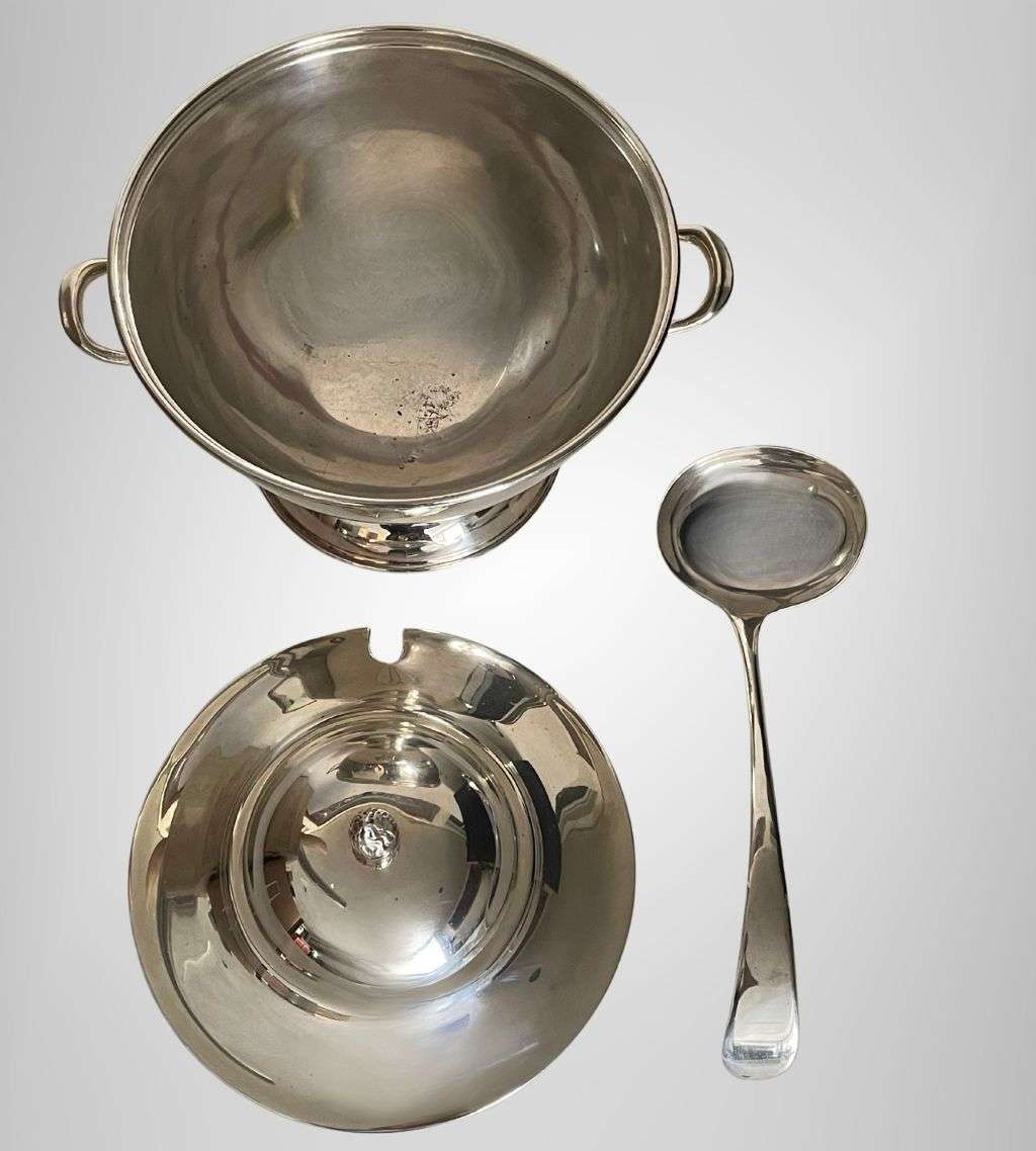Large 24cm Seranco Silver Plate Soup Tureen & Ladle with Lid - Exquisite