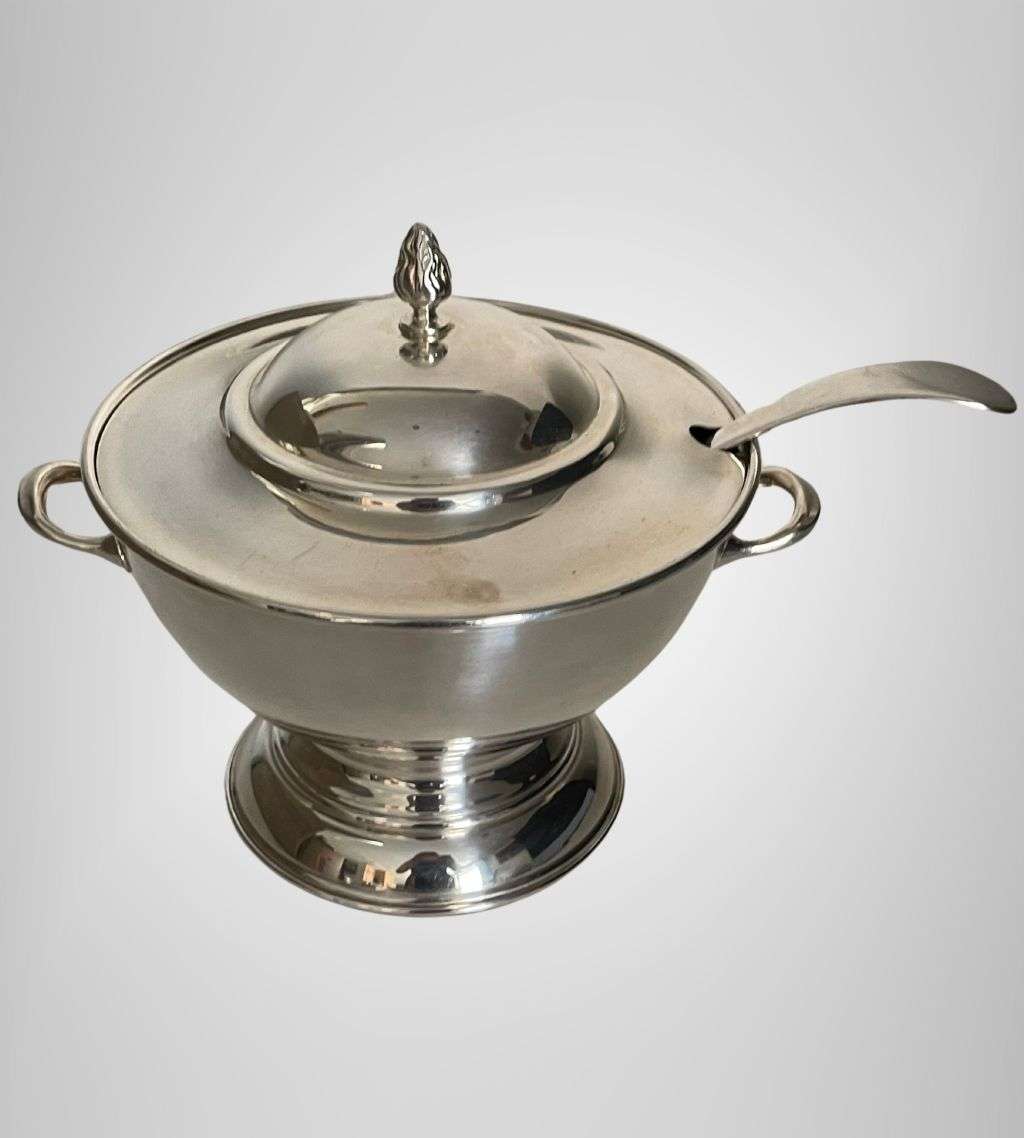 Large 24cm Seranco Silver Plate Soup Tureen & Ladle with Lid - Exquisite