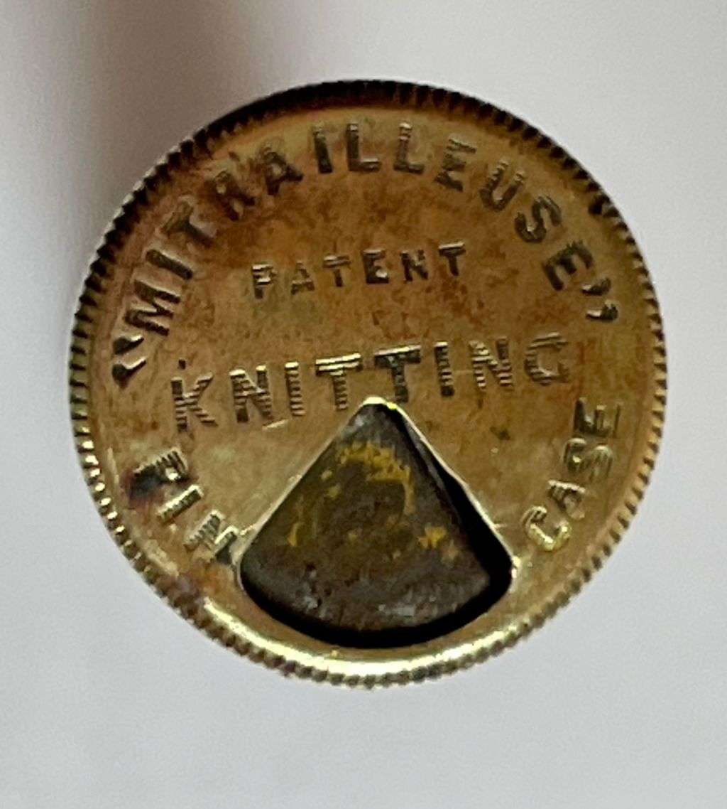 Reduced! Antique Brass Mitrailleuse Knitting Pin Case by Jahncke Patent London - Complete with 16