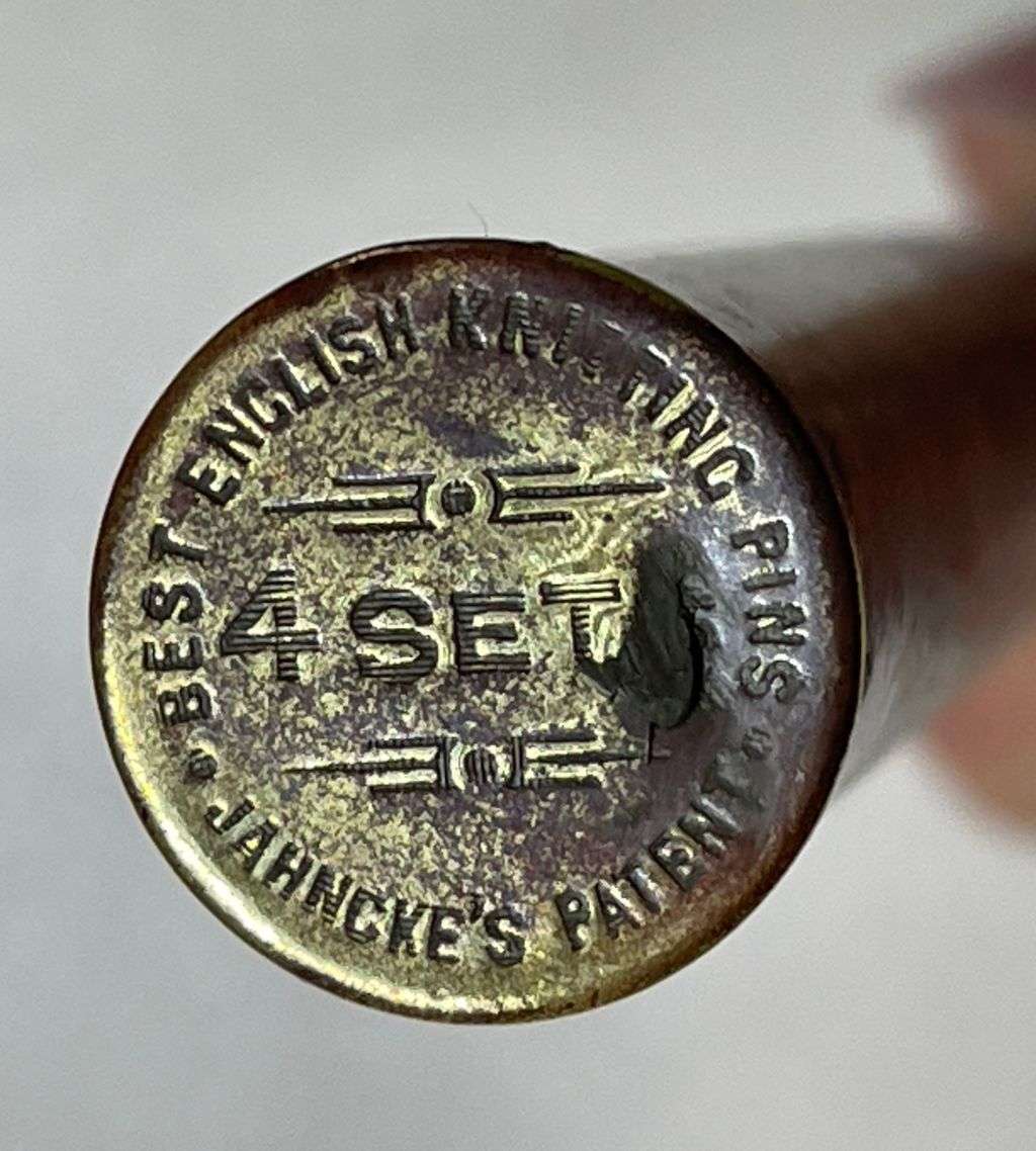 Reduced! Antique Brass Mitrailleuse Knitting Pin Case by Jahncke Patent London - Complete with 16