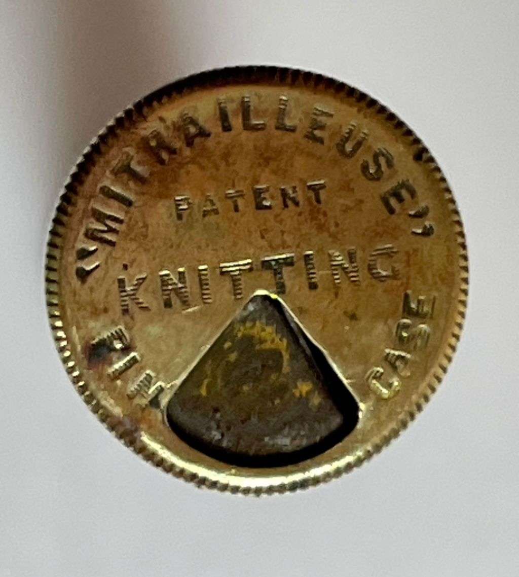 Reduced! Antique Brass Mitrailleuse Knitting Pin Case by Jahncke Patent London - Complete with 16