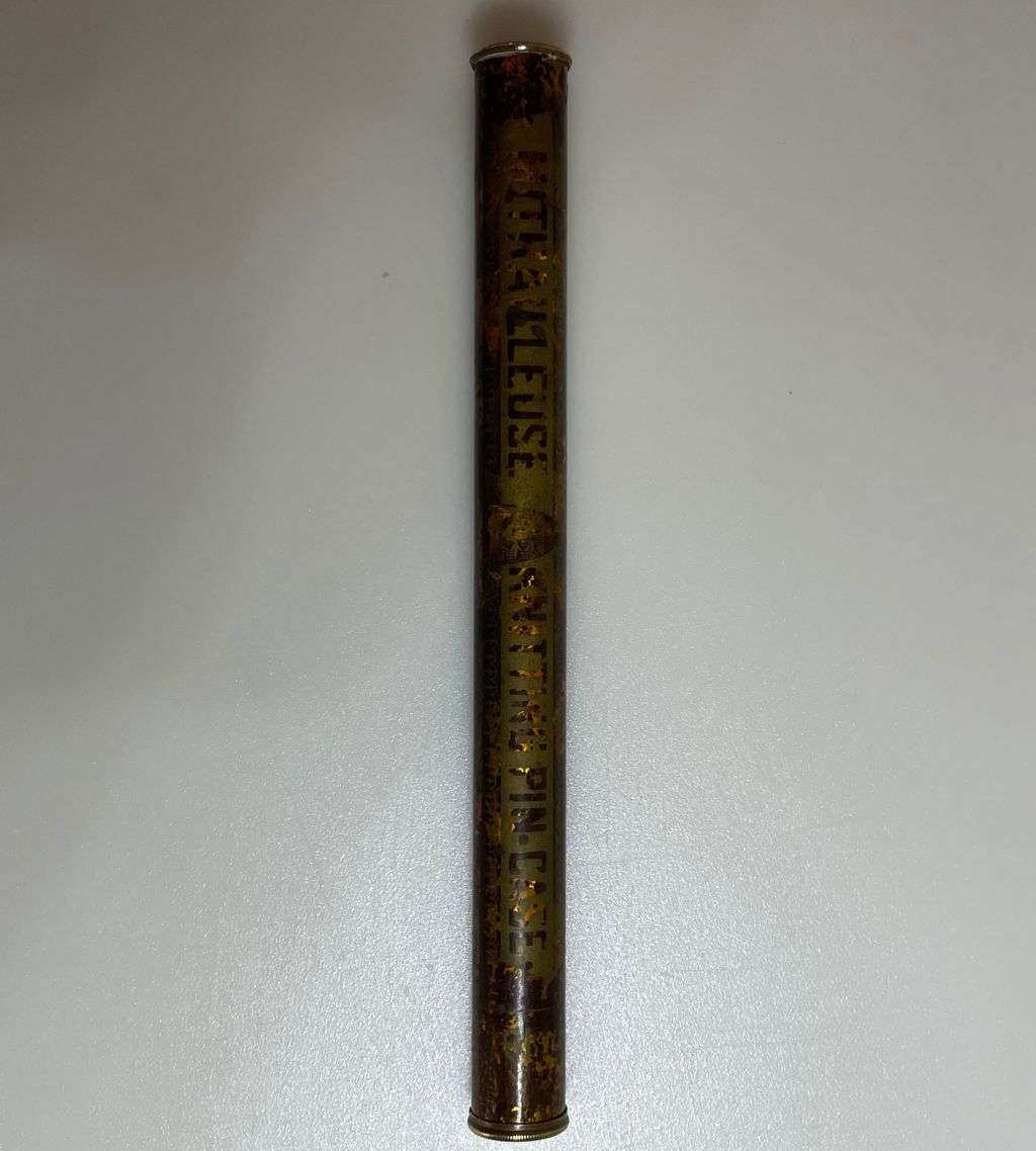 Reduced! Antique Brass Mitrailleuse Knitting Pin Case by Jahncke Patent London - Complete with 16