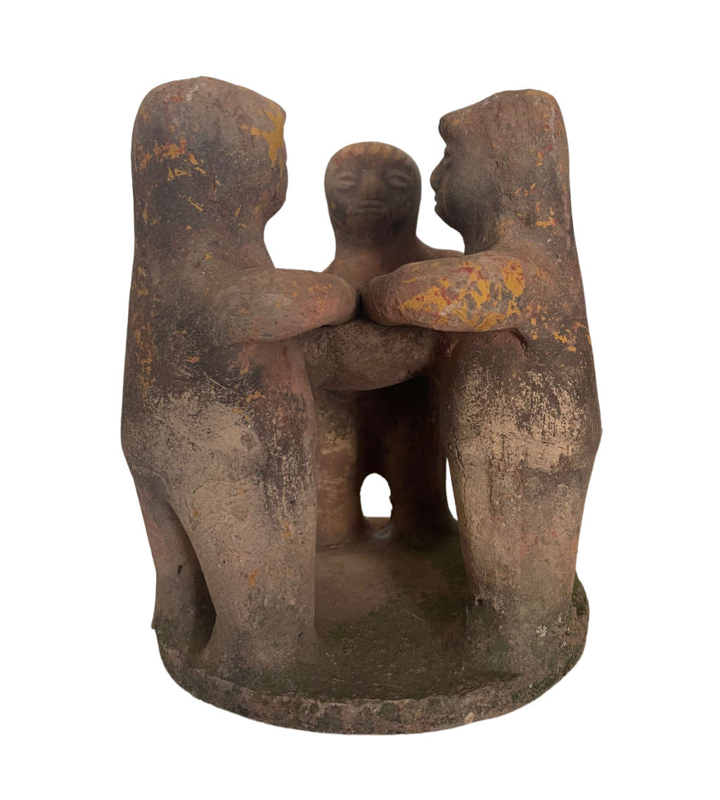 Vintage Mexican Terracotta Circle of Friends Candle Holder / Incense Burner - 18cm, Mayan Folk Art