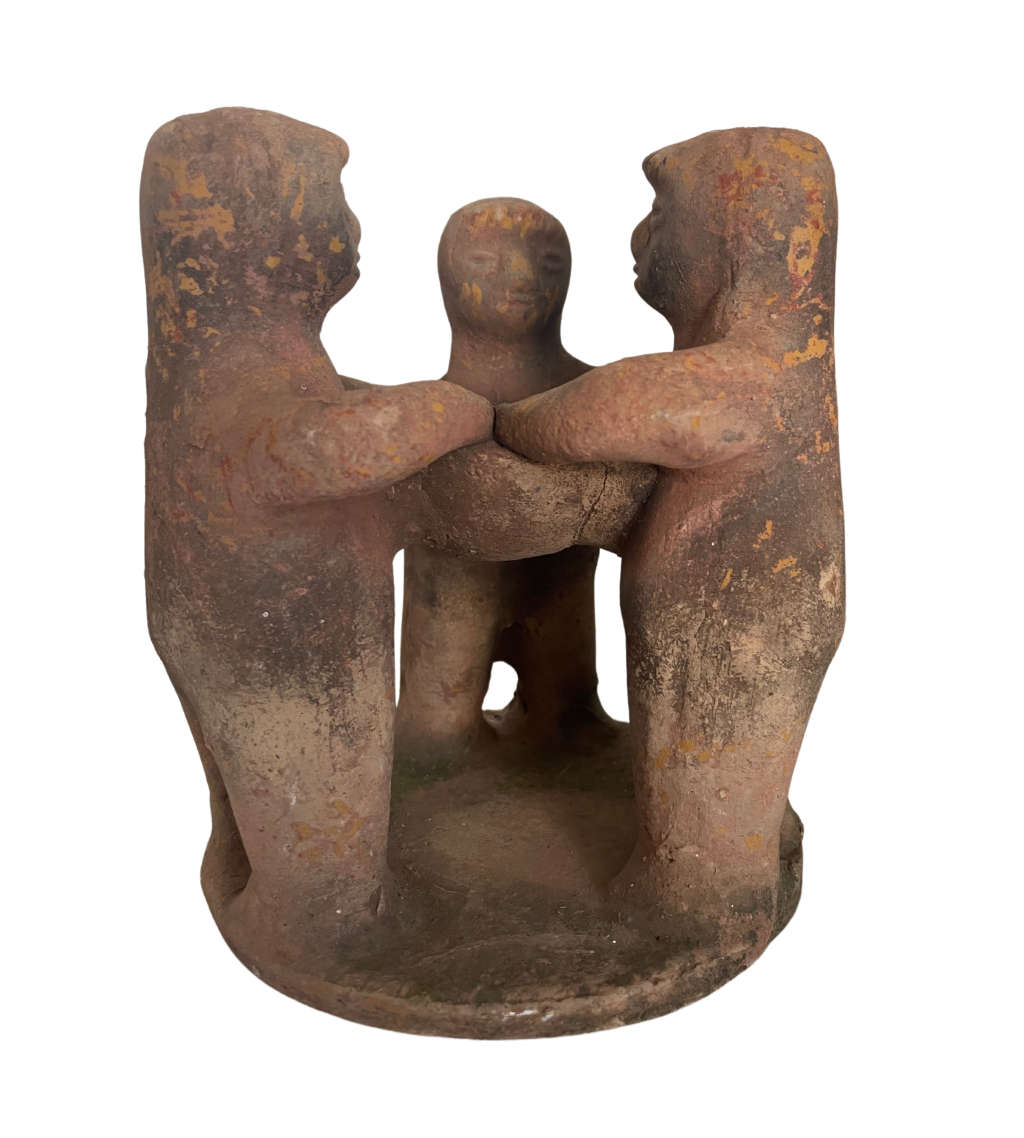 Vintage Mexican Terracotta Circle of Friends Candle Holder / Incense Burner - 18cm, Mayan Folk Art