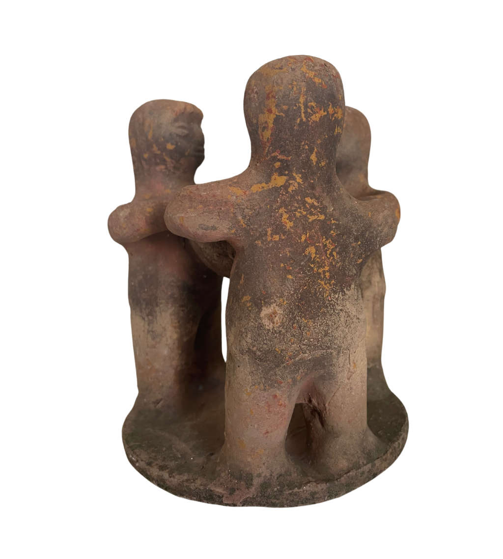 Vintage Mexican Terracotta Circle of Friends Candle Holder / Incense Burner - 18cm, Mayan Folk Art