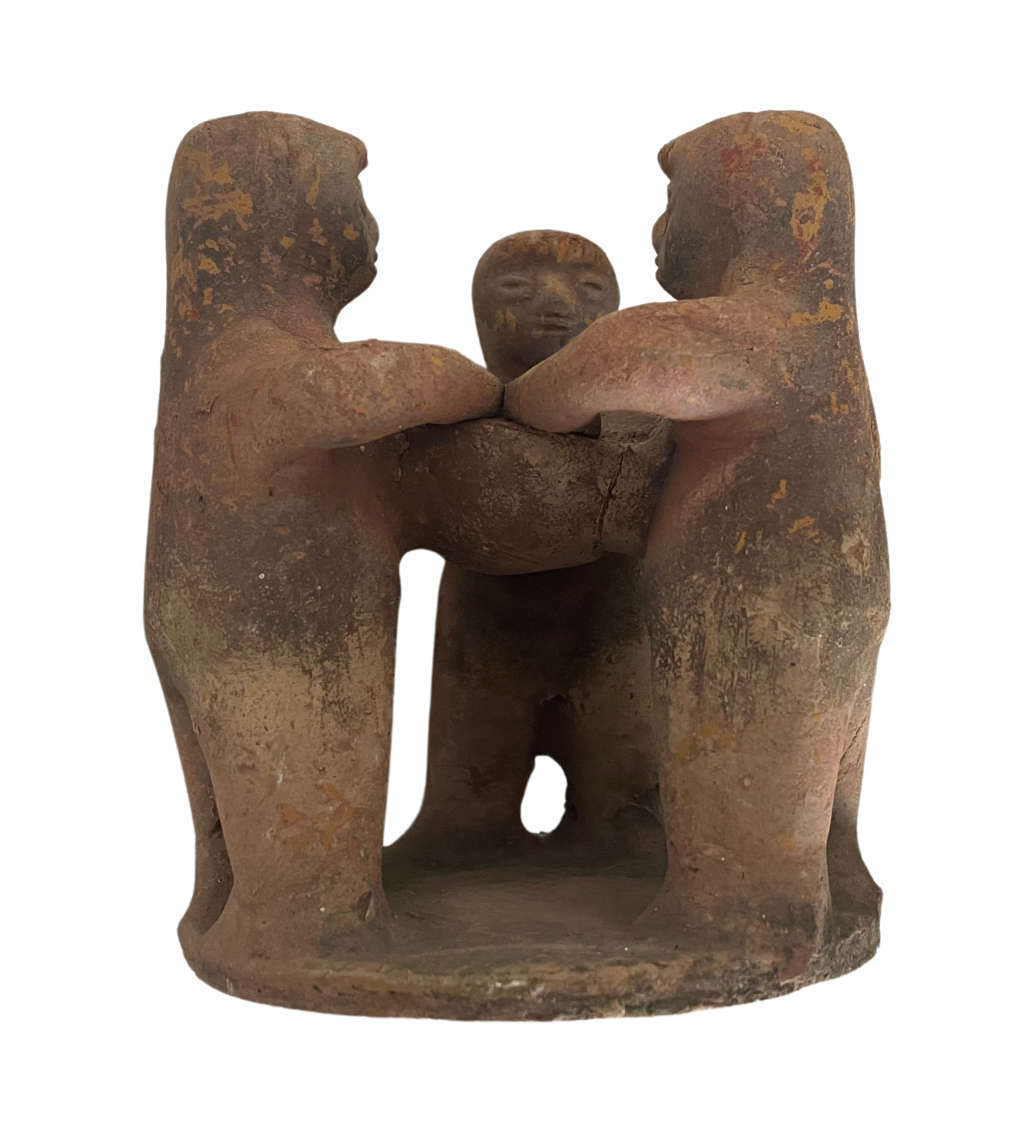 Vintage Mexican Terracotta Circle of Friends Candle Holder / Incense Burner - 18cm, Mayan Folk Art