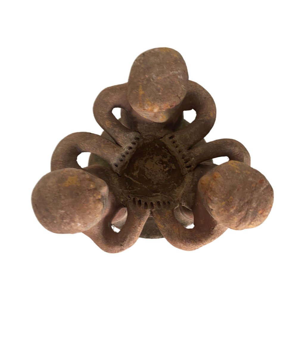 Vintage Mexican Terracotta Circle of Friends Candle Holder / Incense Burner - 18cm, Mayan Folk Art