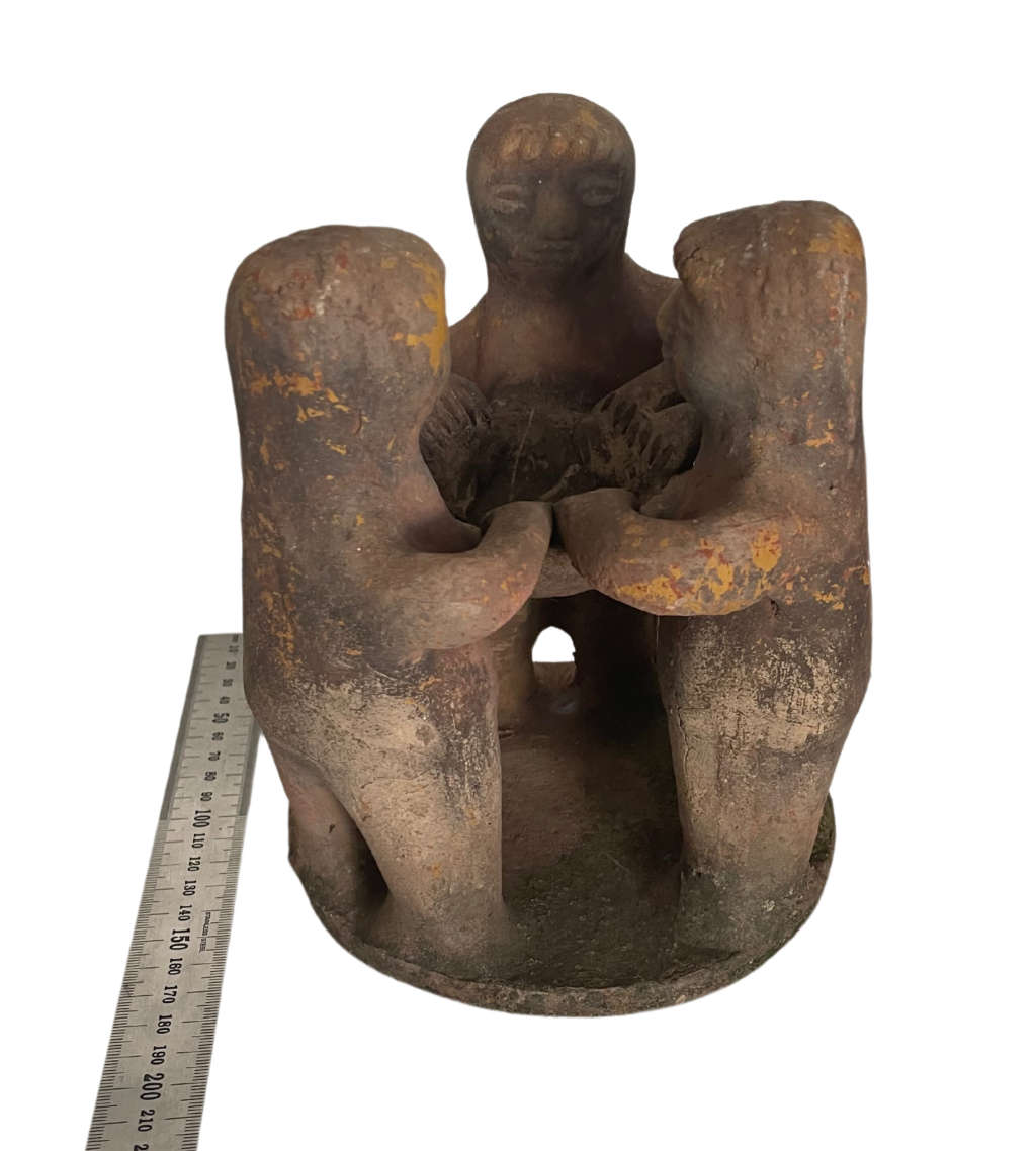 Vintage Mexican Terracotta Circle of Friends Candle Holder / Incense Burner - 18cm, Mayan Folk Art