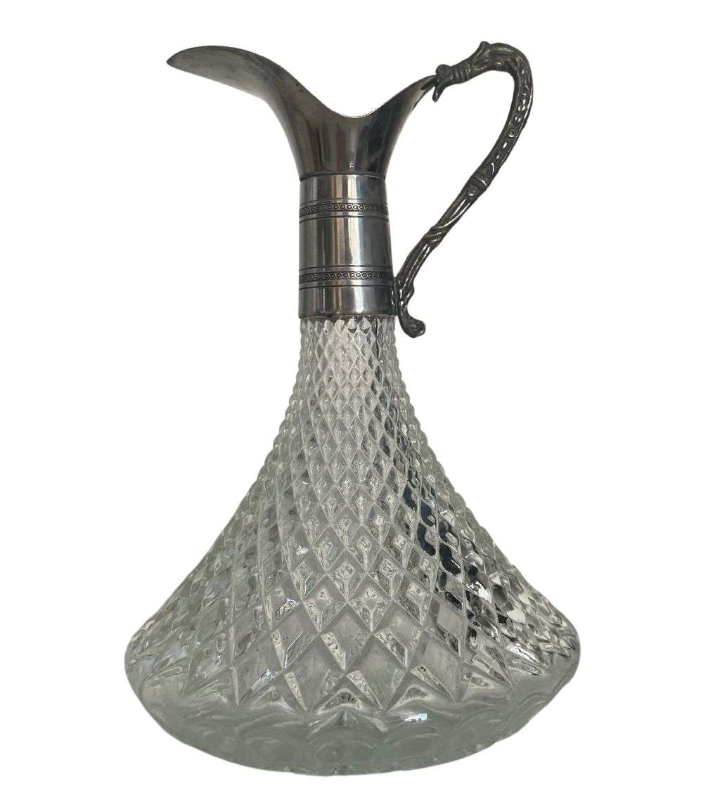 Vintage Mid 20th Century Glass Sherry Decanter with silverplated top