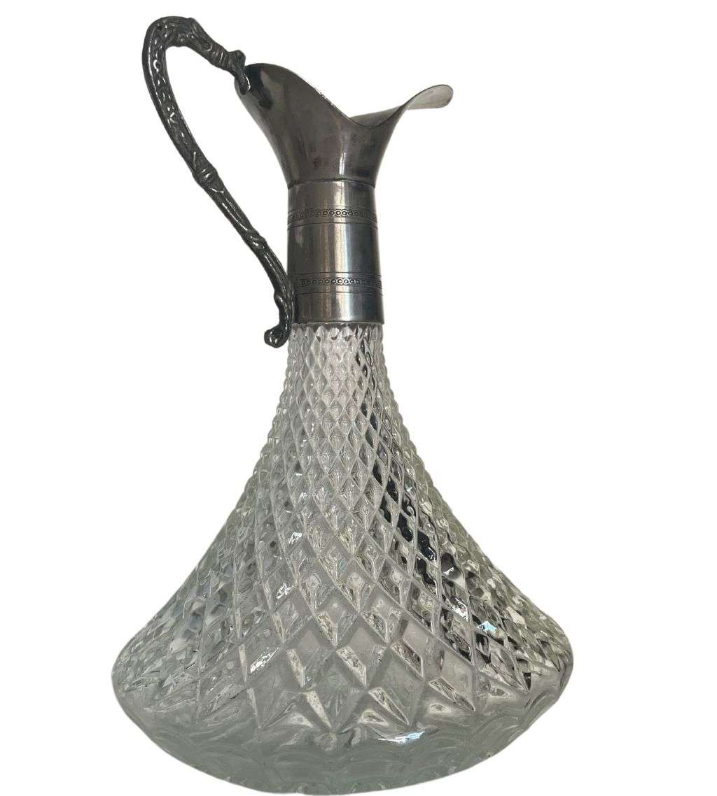 Vintage Mid 20th Century Glass Sherry Decanter with silverplated top
