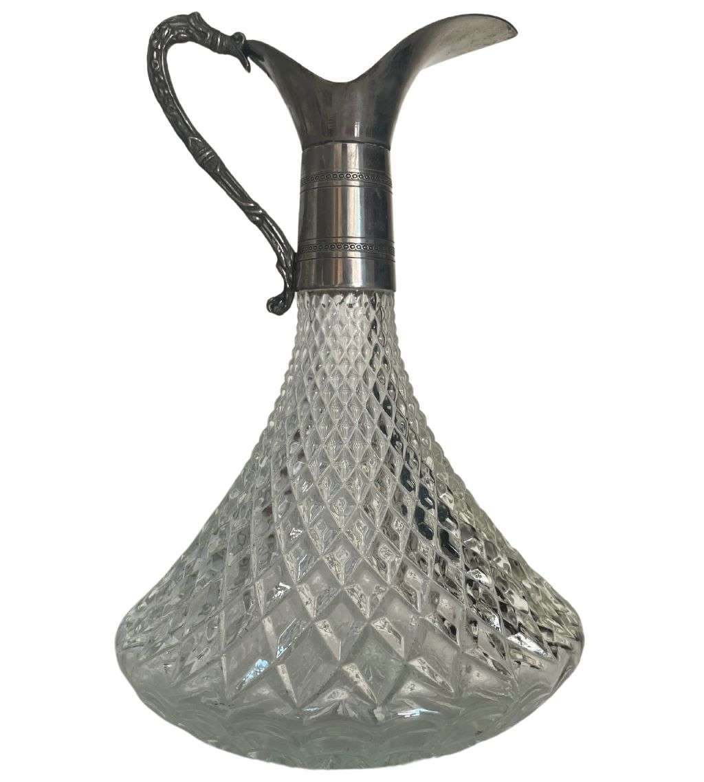 Vintage Mid 20th Century Glass Sherry Decanter with silverplated top