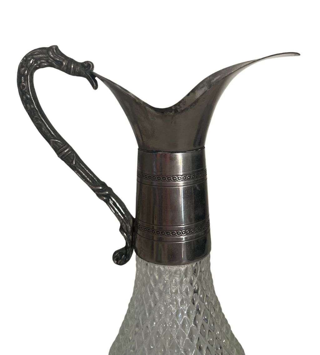 Vintage Mid 20th Century Glass Sherry Decanter with silverplated top