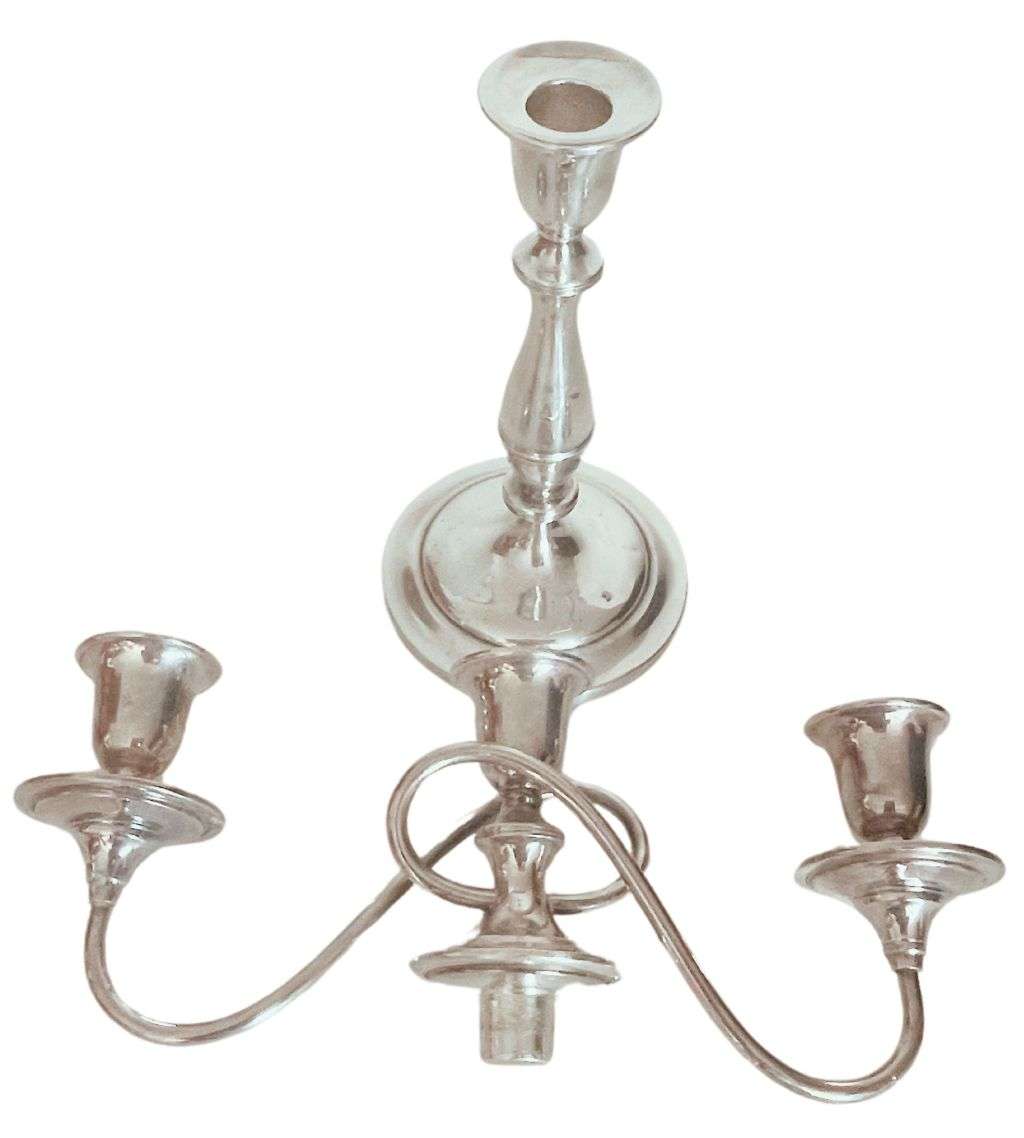 Reduced! Antique 3 Arm Colonial Silver Plated Candelabra with Axe Mark - Wilbraham Family Crest