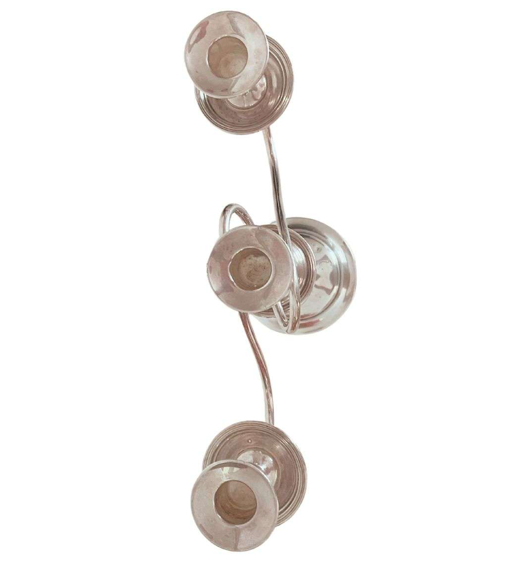 Reduced! Antique 3 Arm Colonial Silver Plated Candelabra with Axe Mark - Wilbraham Family Crest