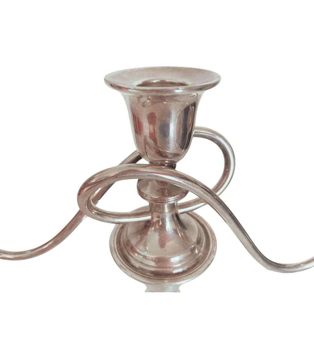 Reduced! Antique 3 Arm Colonial Silver Plated Candelabra with Axe Mark - Wilbraham Family Crest