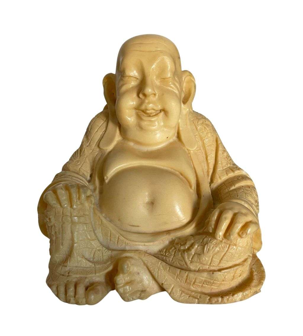20th Century Resin Sitting Buddha Statue, Ivory Color, 13cm High - Antique Meditation Pose