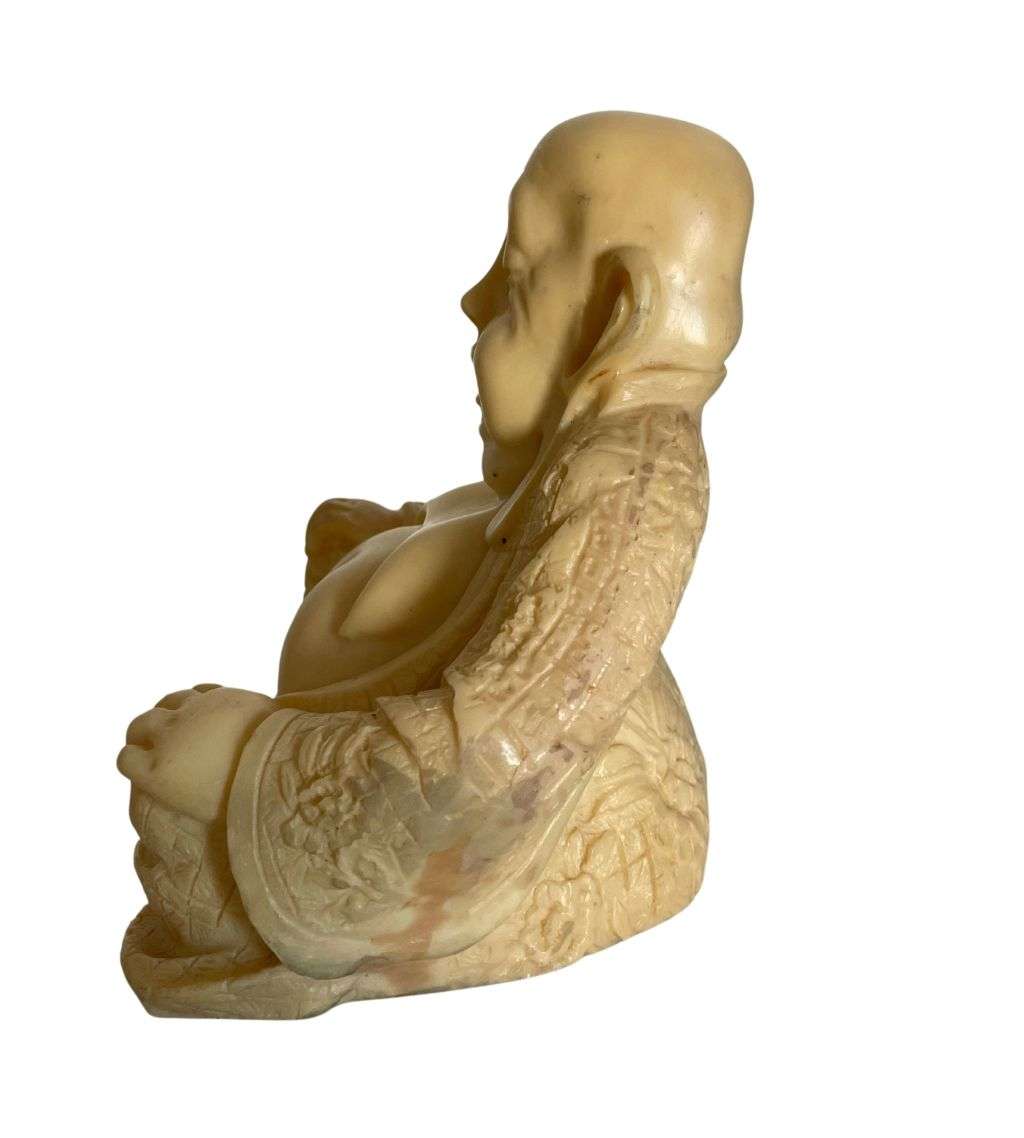 20th Century Resin Sitting Buddha Statue, Ivory Color, 13cm High - Antique Meditation Pose