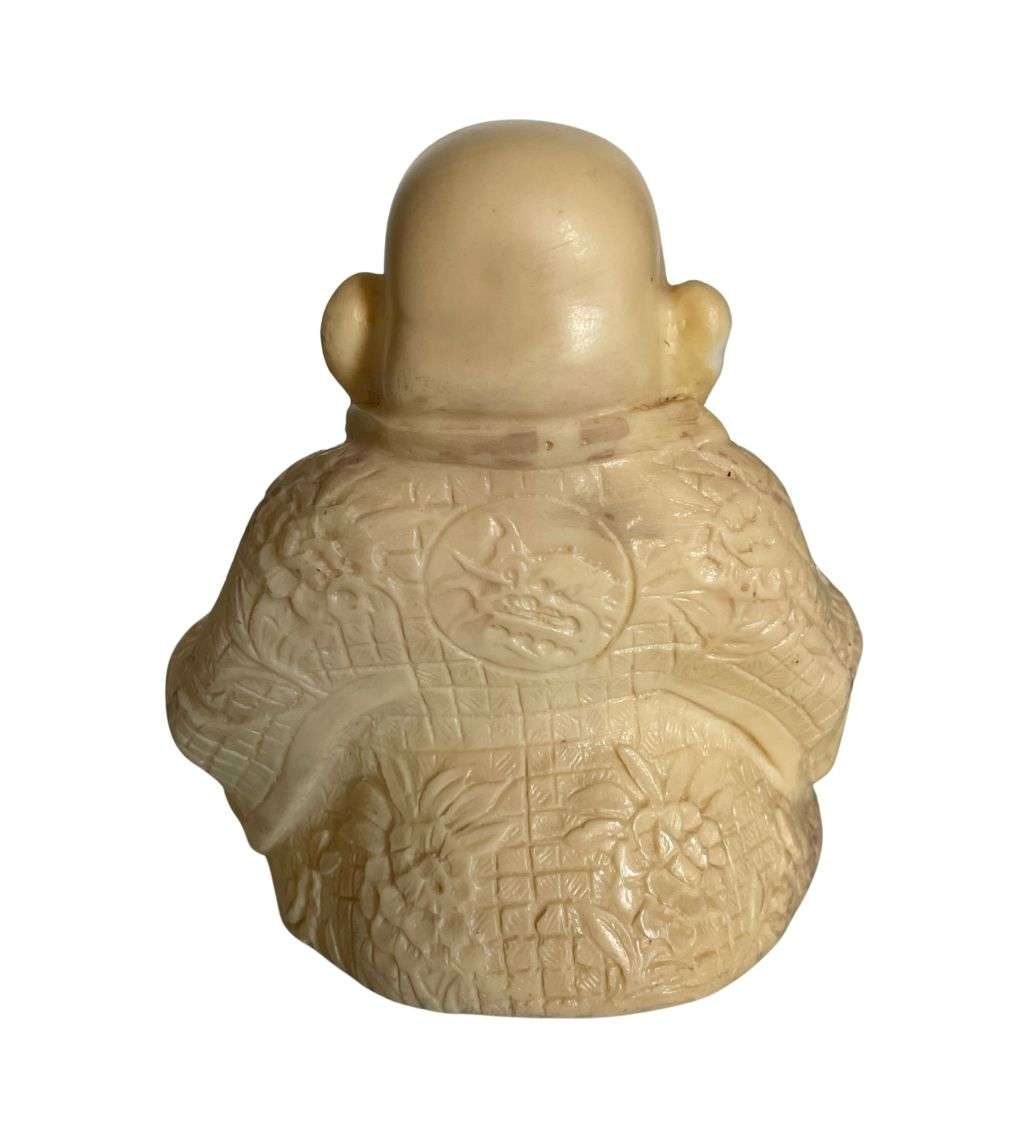 20th Century Resin Sitting Buddha Statue, Ivory Color, 13cm High - Antique Meditation Pose