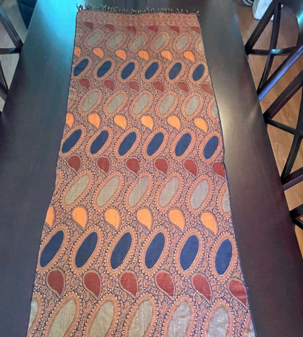 Vintage Luxury Super Soft Cashmere Pashmina Women's Shawl  Navy Blue and Burnt Orange