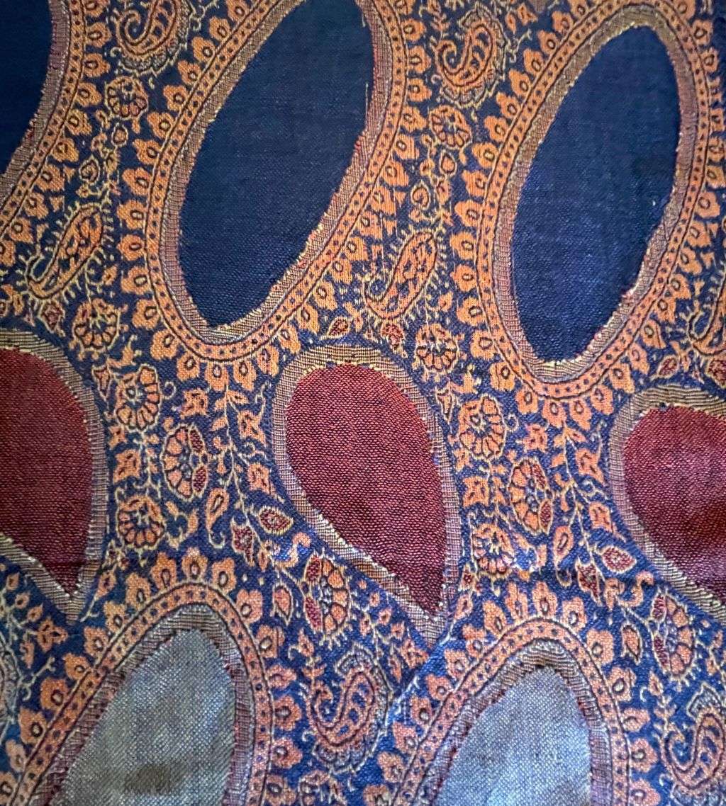 Vintage Luxury Super Soft Cashmere Pashmina Women's Shawl  Navy Blue and Burnt Orange