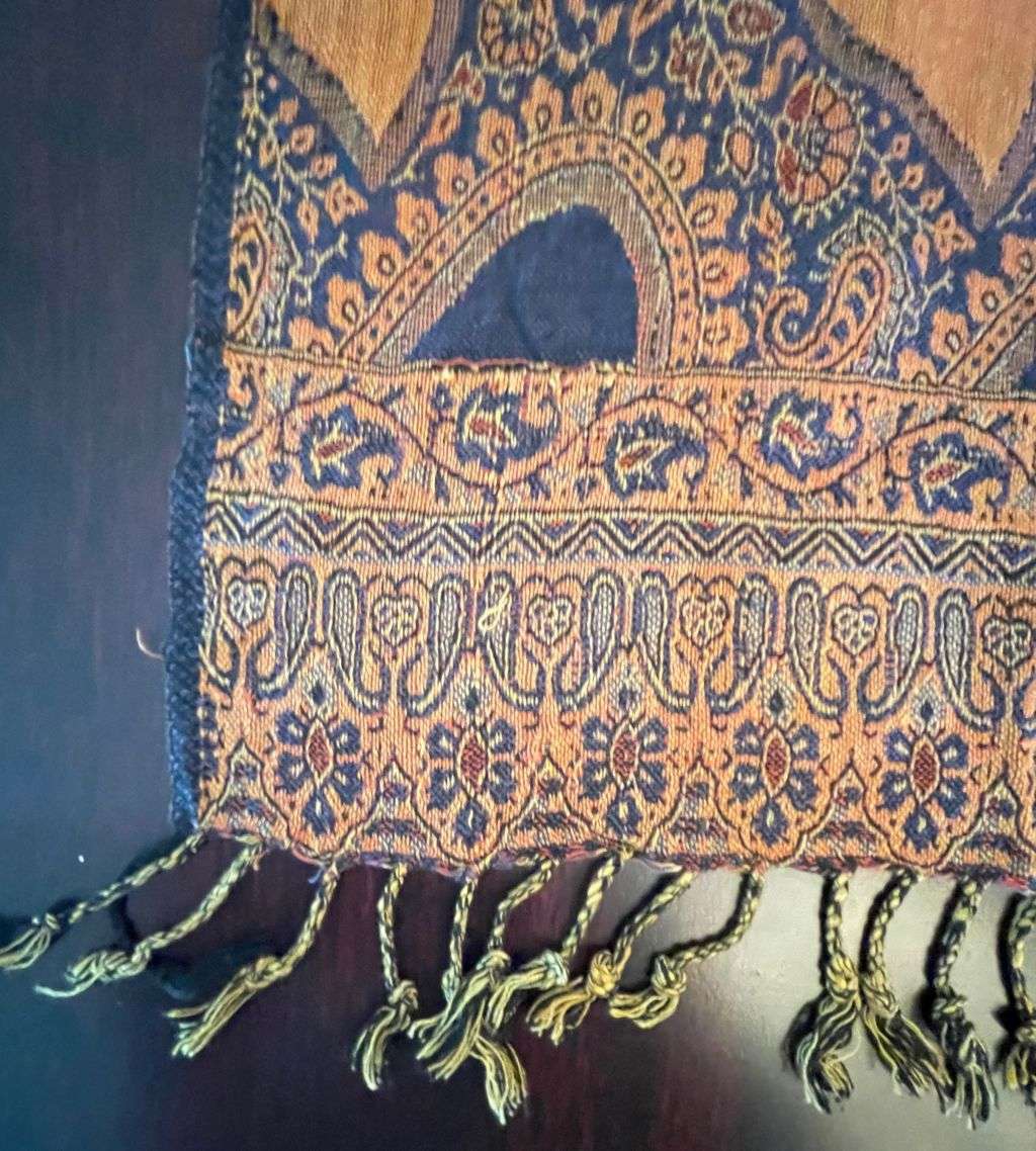 Vintage Luxury Super Soft Cashmere Pashmina Women's Shawl  Navy Blue and Burnt Orange