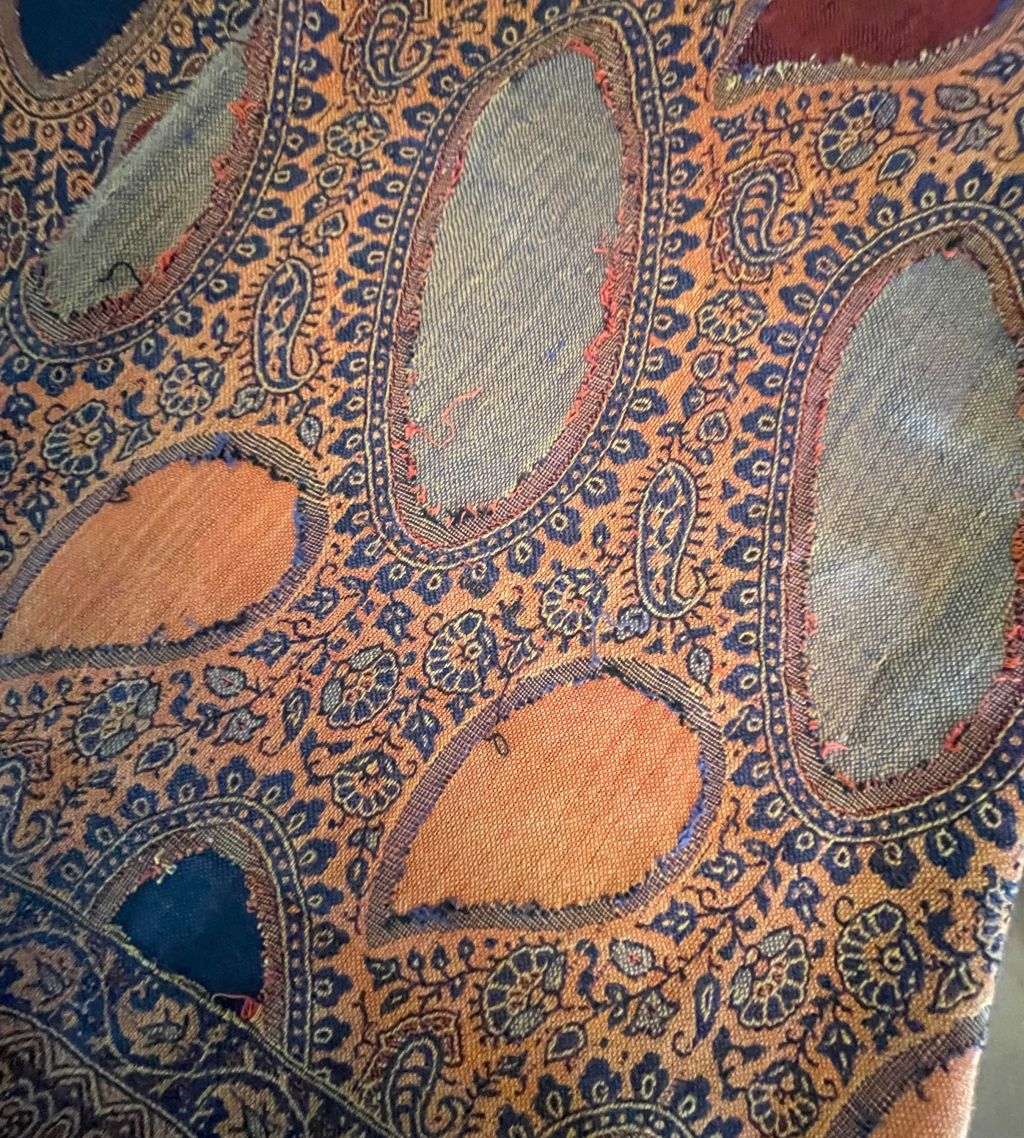 Vintage Luxury Super Soft Cashmere Pashmina Women's Shawl  Navy Blue and Burnt Orange