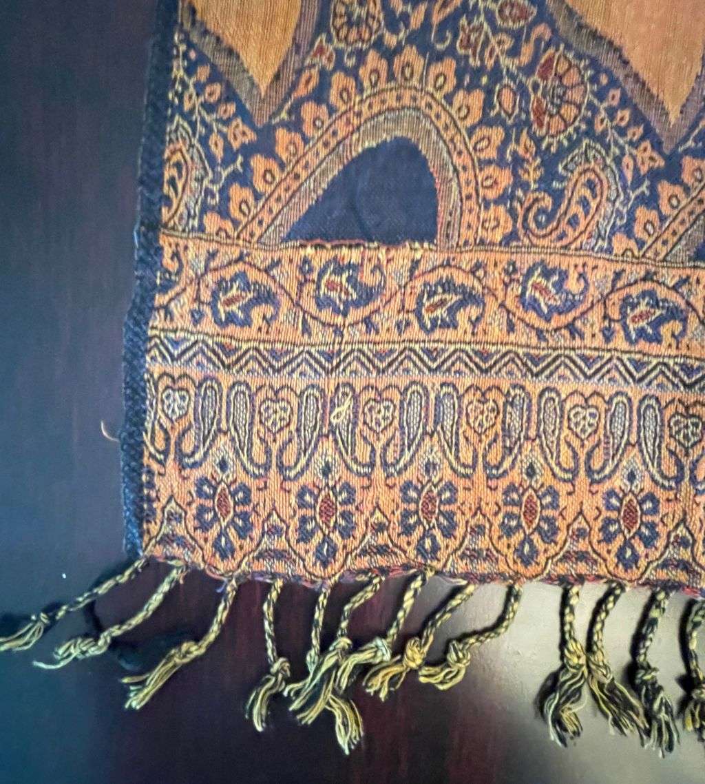 Vintage Luxury Super Soft Cashmere Pashmina Women's Shawl  Navy Blue and Burnt Orange