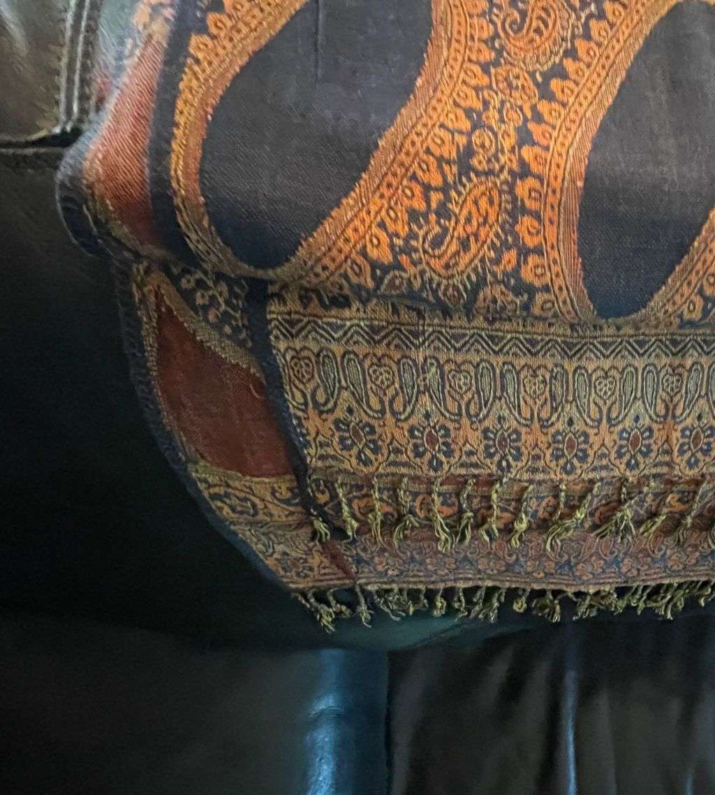 Vintage Luxury Super Soft Cashmere Pashmina Women's Shawl  Navy Blue and Burnt Orange