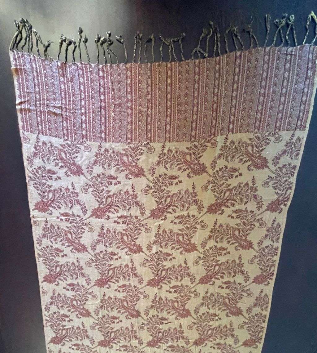 Vintage Luxury Super Soft Cashmere Pashmina Women's Shawl  Tan Beech and Maroon Silk Mix with Fring