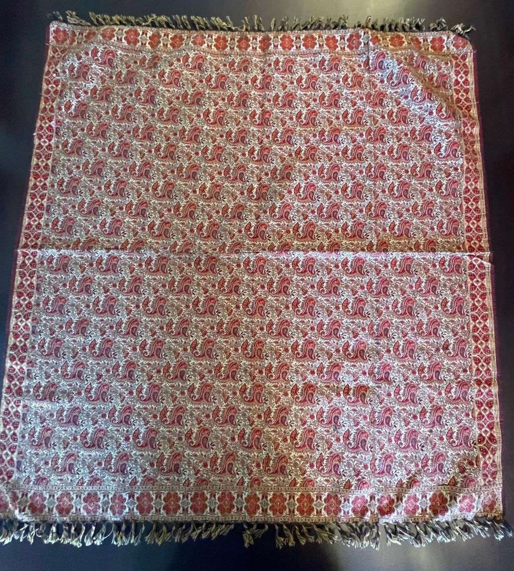 Traditional Iranian Woven Cotton and Silk with Paisley Fish Motif  Reversible, 100cm x 98cm-