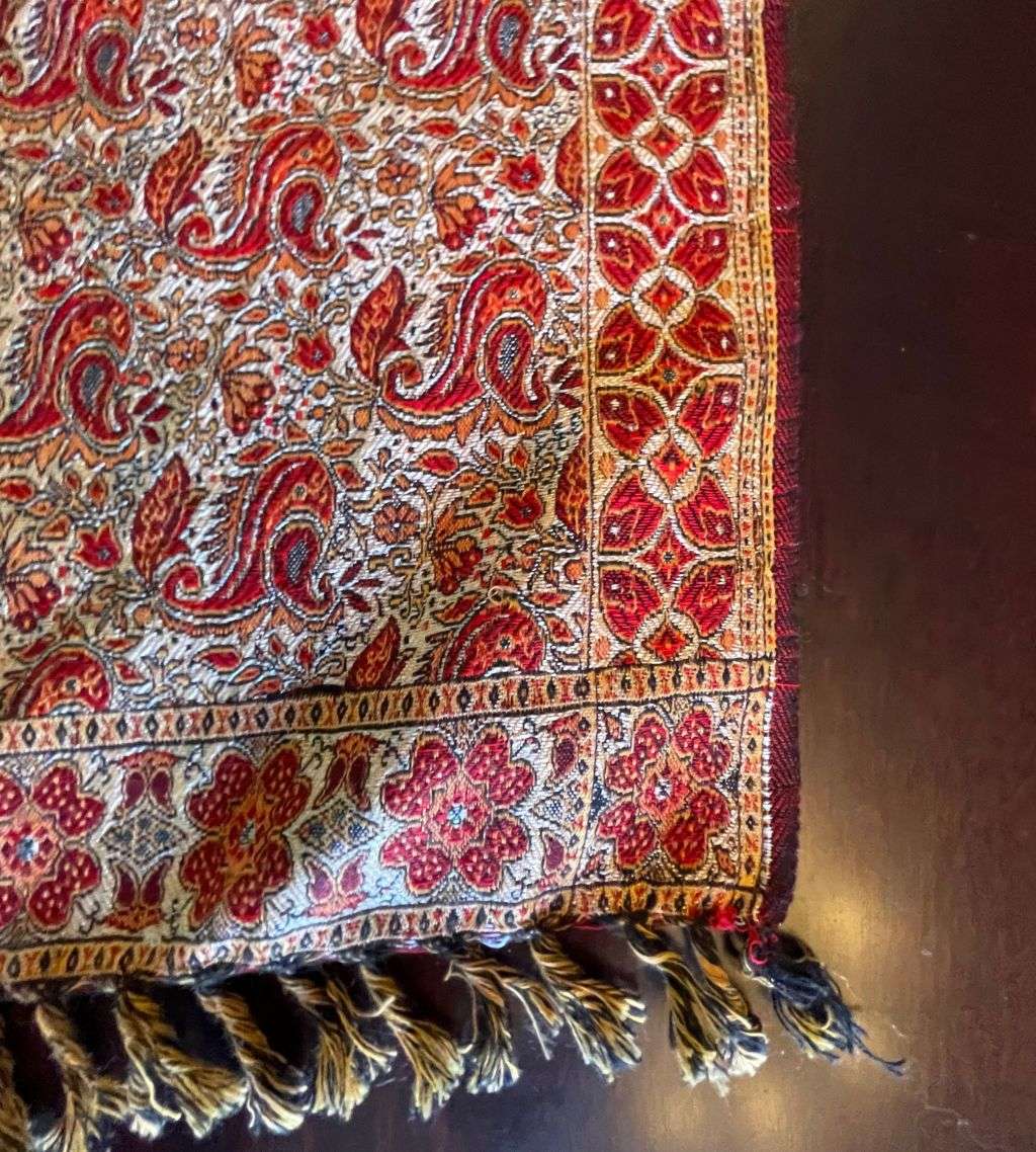 Traditional Iranian Woven Cotton and Silk with Paisley Fish Motif  Reversible, 100cm x 98cm-