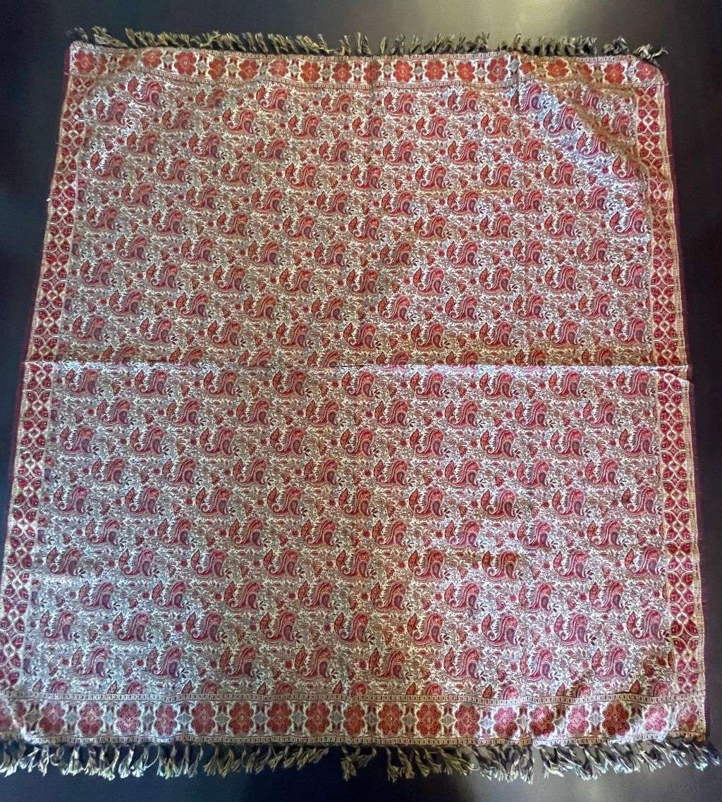 Traditional Iranian Woven Cotton and Silk with Paisley Fish Motif  Reversible, 100cm x 98cm-