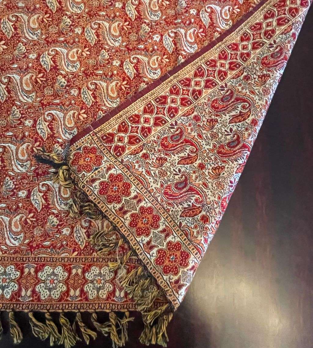 Traditional Iranian Woven Cotton and Silk with Paisley Fish Motif  Reversible, 100cm x 98cm-