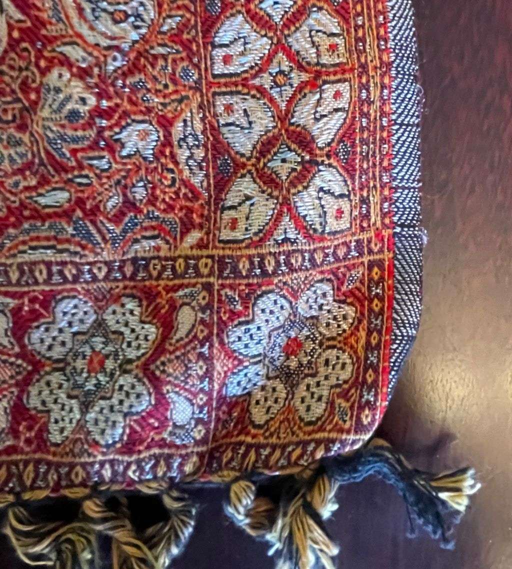 Traditional Iranian Woven Cotton and Silk with Paisley Fish Motif  Reversible, 100cm x 98cm-