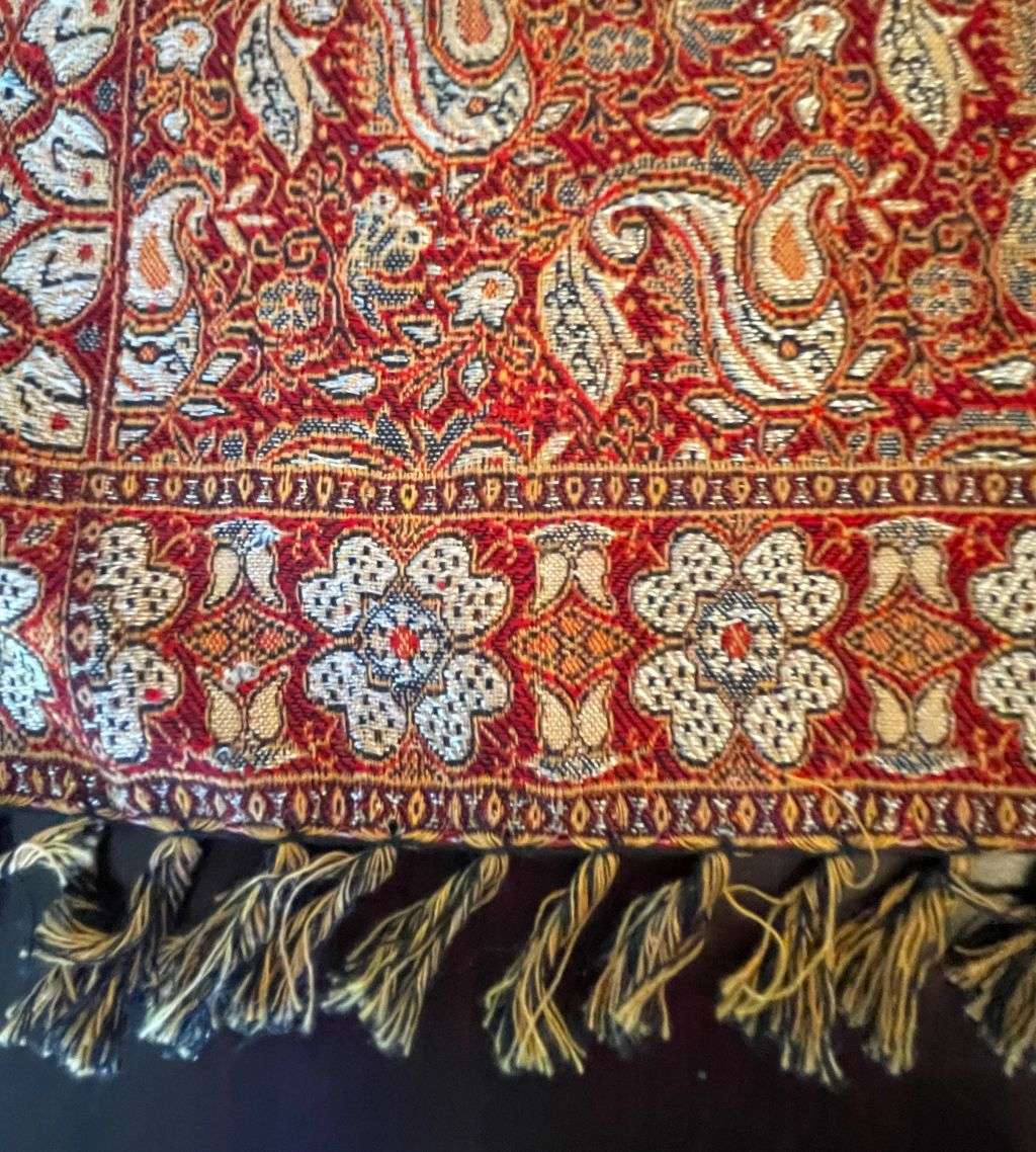 Traditional Iranian Woven Cotton and Silk with Paisley Fish Motif  Reversible, 100cm x 98cm-