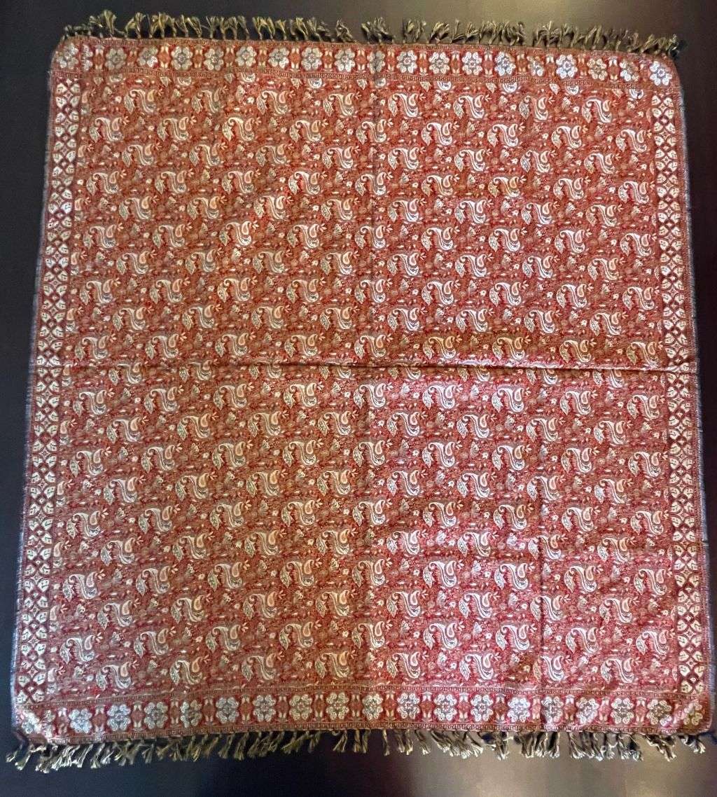 Traditional Iranian Woven Cotton and Silk with Paisley Fish Motif  Reversible, 100cm x 98cm-