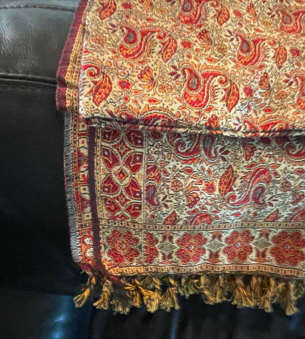 Traditional Iranian Woven Cotton and Silk with Paisley Fish Motif  Reversible, 100cm x 98cm-