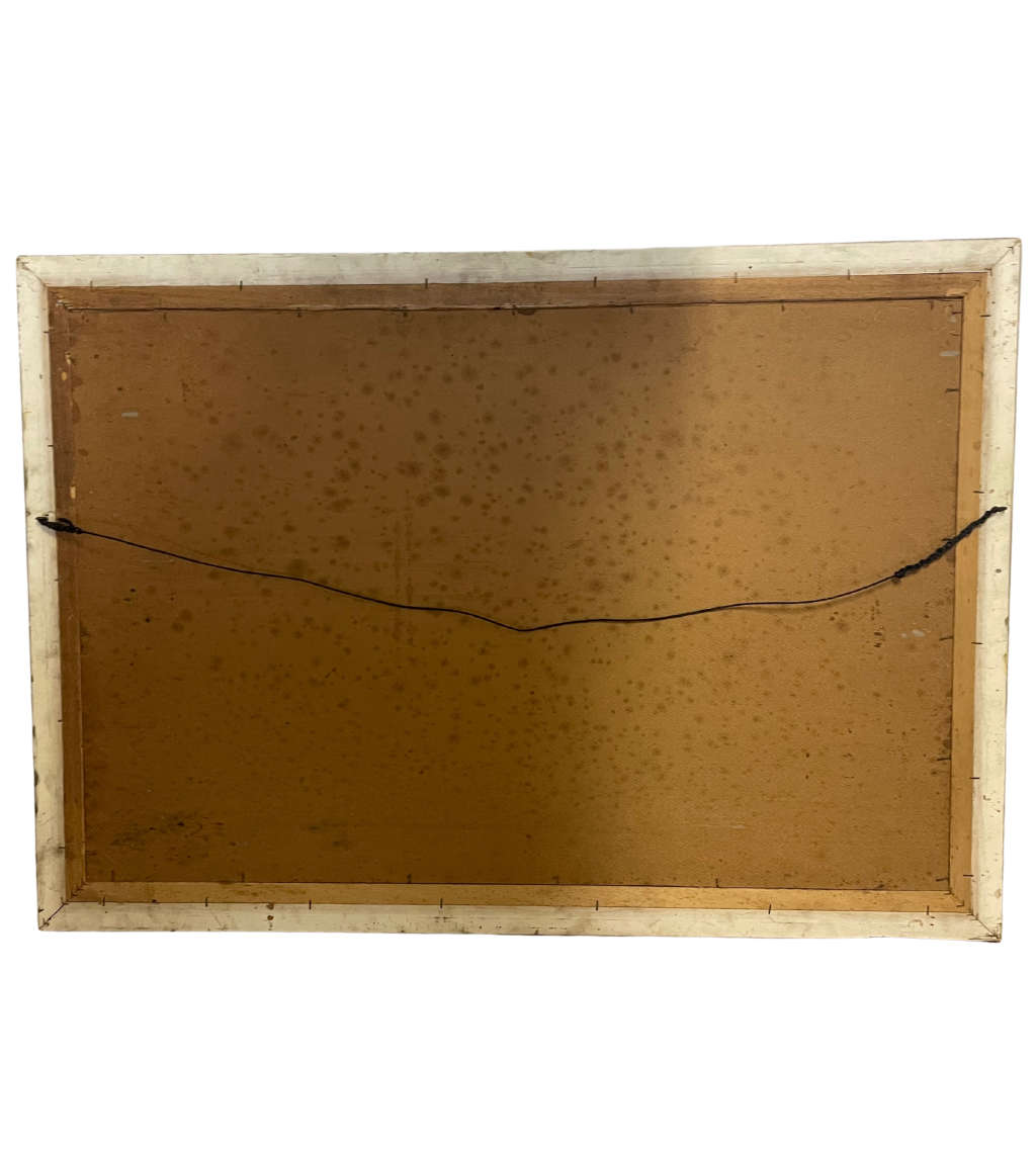 Reduced! Painting J. Young Signed African Landscape Oil on Board - Elephants at Watering Hole