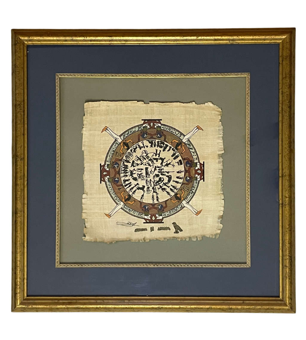 Stunning 20TH century Egyptian Papyrus Art - Hand-Painted Ancient Astrological Calendar- Signed