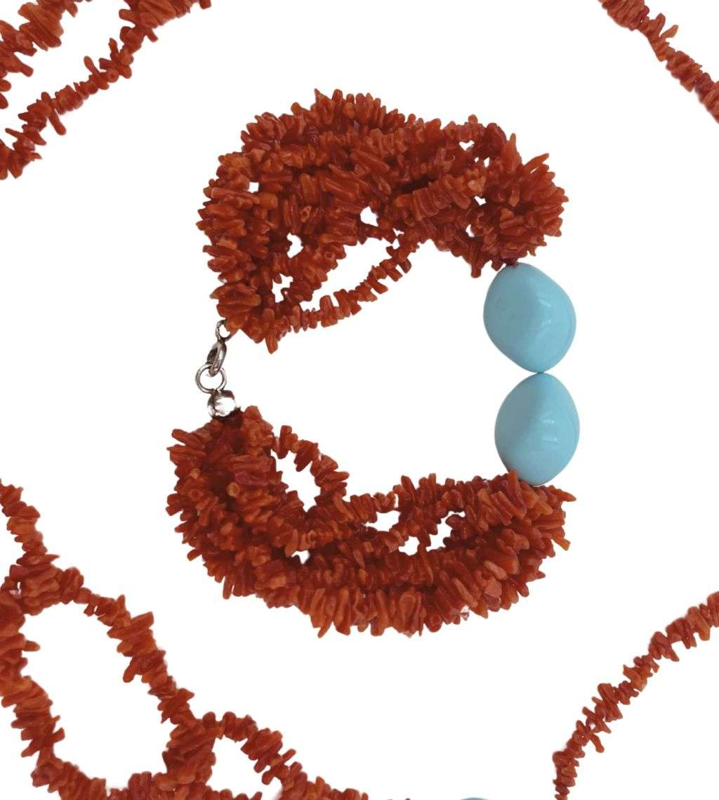 Reduced! Vintage 1970s Real Branch Coral Bracelet and Necklace Set with 925 Silver Clasp