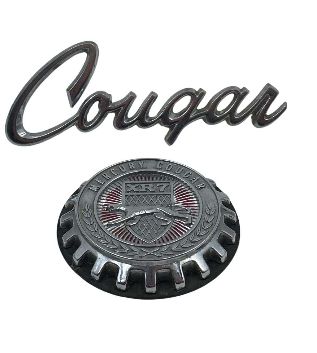 Original 1970 Mercury Cougar XR7 Hardtop Roof Emblem & Fender Extension Script Emblem - Rare Parts