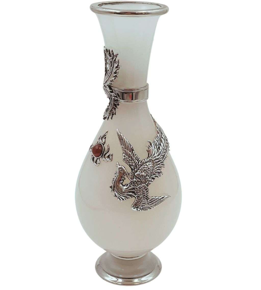 Exquisite Jade Vase - "Prosperity Brought by the Dragon and Phoenix" by Sunward Artware