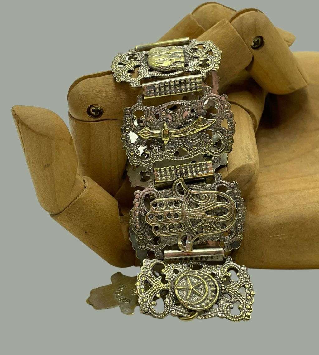 Vintage Madeira Portugal Silver-Plated Brass Souvenir Bracelet with Embossed Swords - Reduced