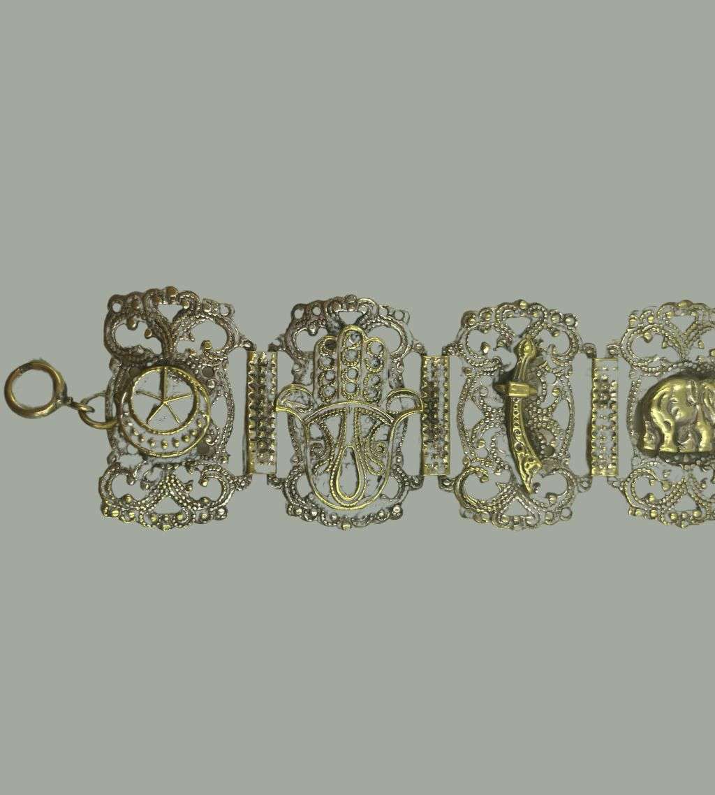 Vintage Madeira Portugal Silver-Plated Brass Souvenir Bracelet with Embossed Swords - Reduced