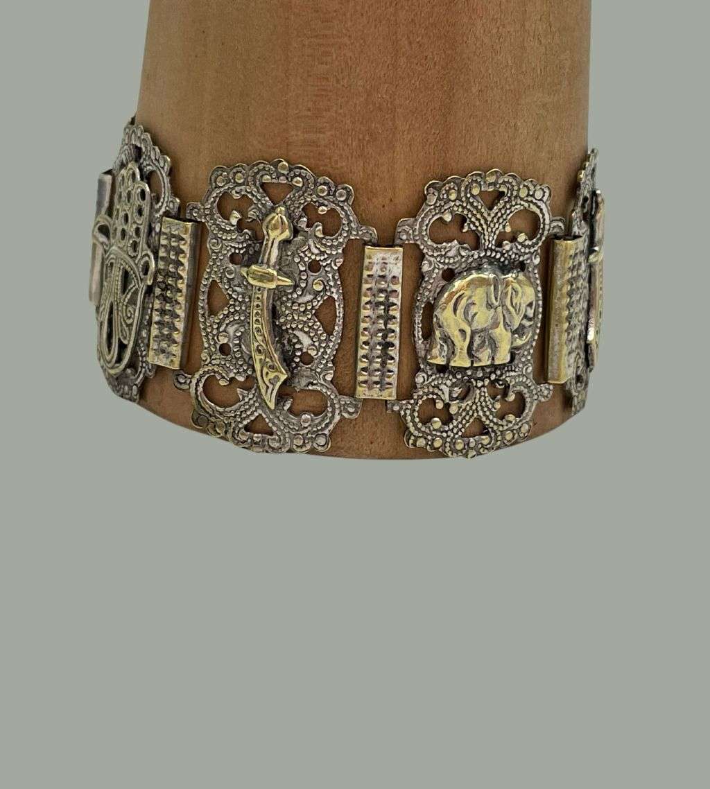 Vintage Madeira Portugal Silver-Plated Brass Souvenir Bracelet with Embossed Swords - Reduced