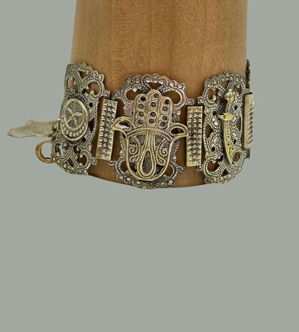 Vintage Madeira Portugal Silver-Plated Brass Souvenir Bracelet with Embossed Swords - Reduced