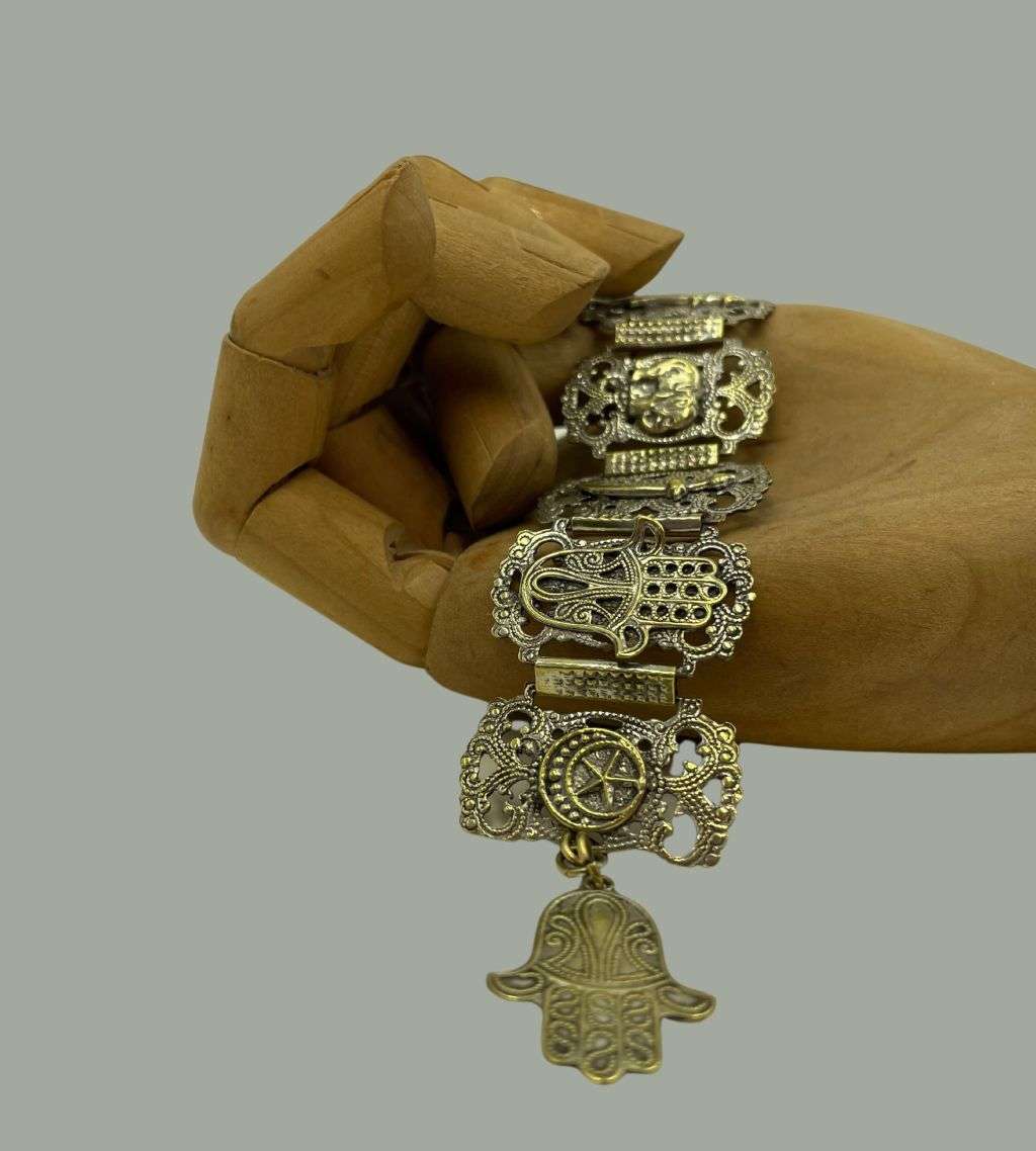 Vintage Madeira Portugal Silver-Plated Brass Souvenir Bracelet with Embossed Swords - Reduced